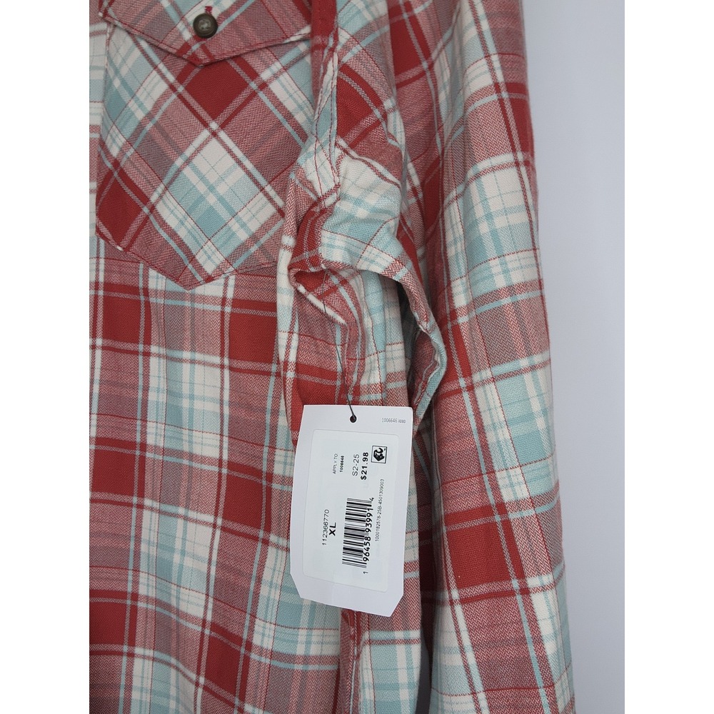 Wrangler Five Star Premium Mens XL Red Blue Plaid Western Button Down‎ Shirt NWT - Picture 6 of 6
